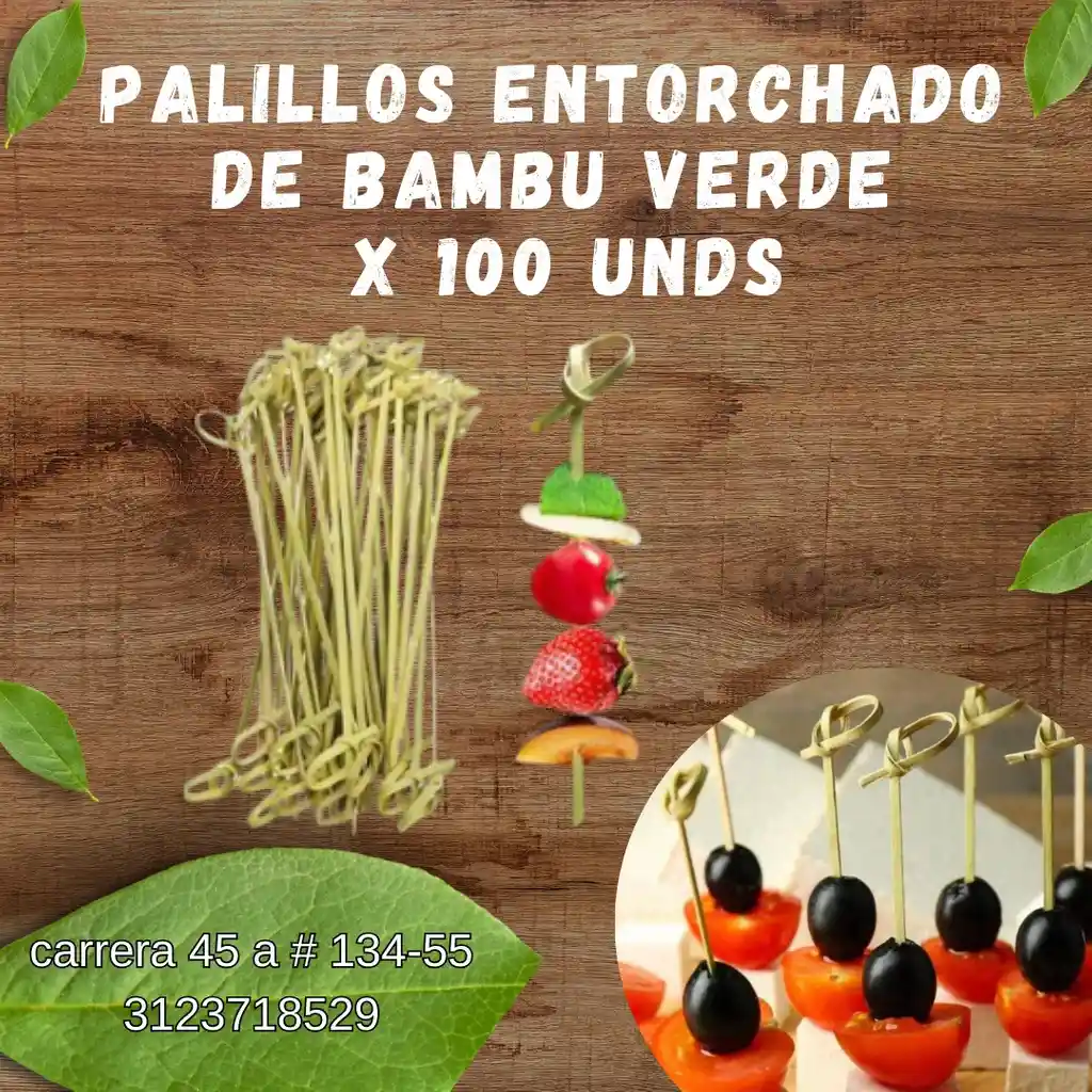 Palillos Entorchado De Bambu Verde X 100 Unds