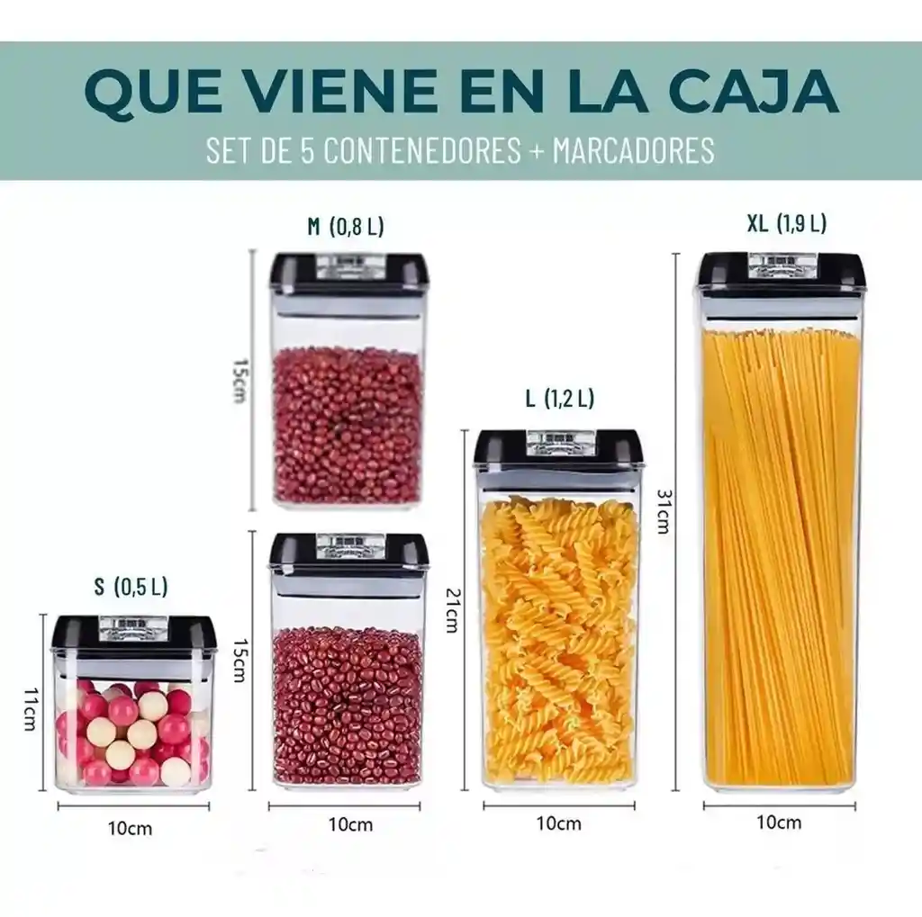 Contenedor Organizador De Cocina Despensa Plástico Set X5