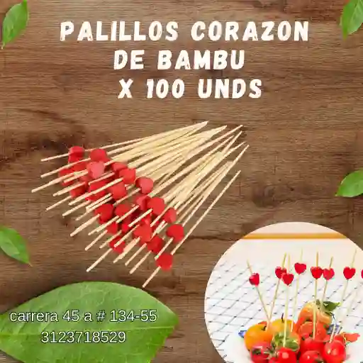 Palillos Corazon De Bambu X 100 Unds
