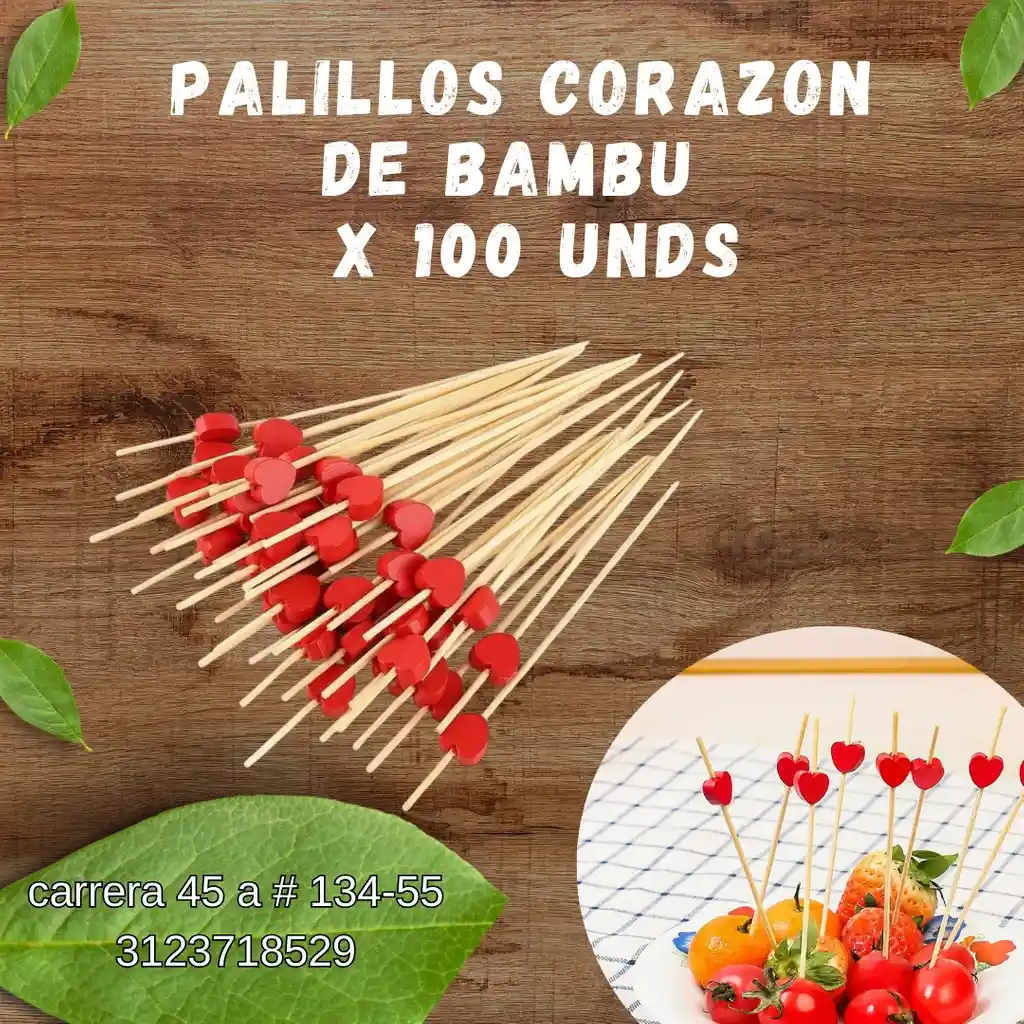 Palillos Corazon De Bambu X 100 Unds