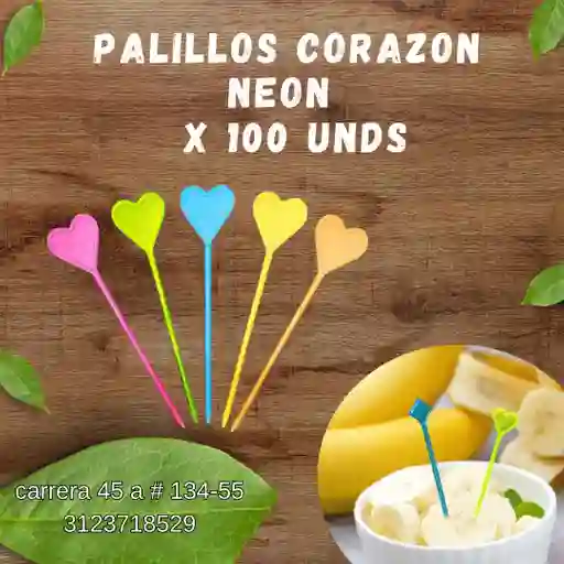 Palillos Corazon Neon X 100 Unds