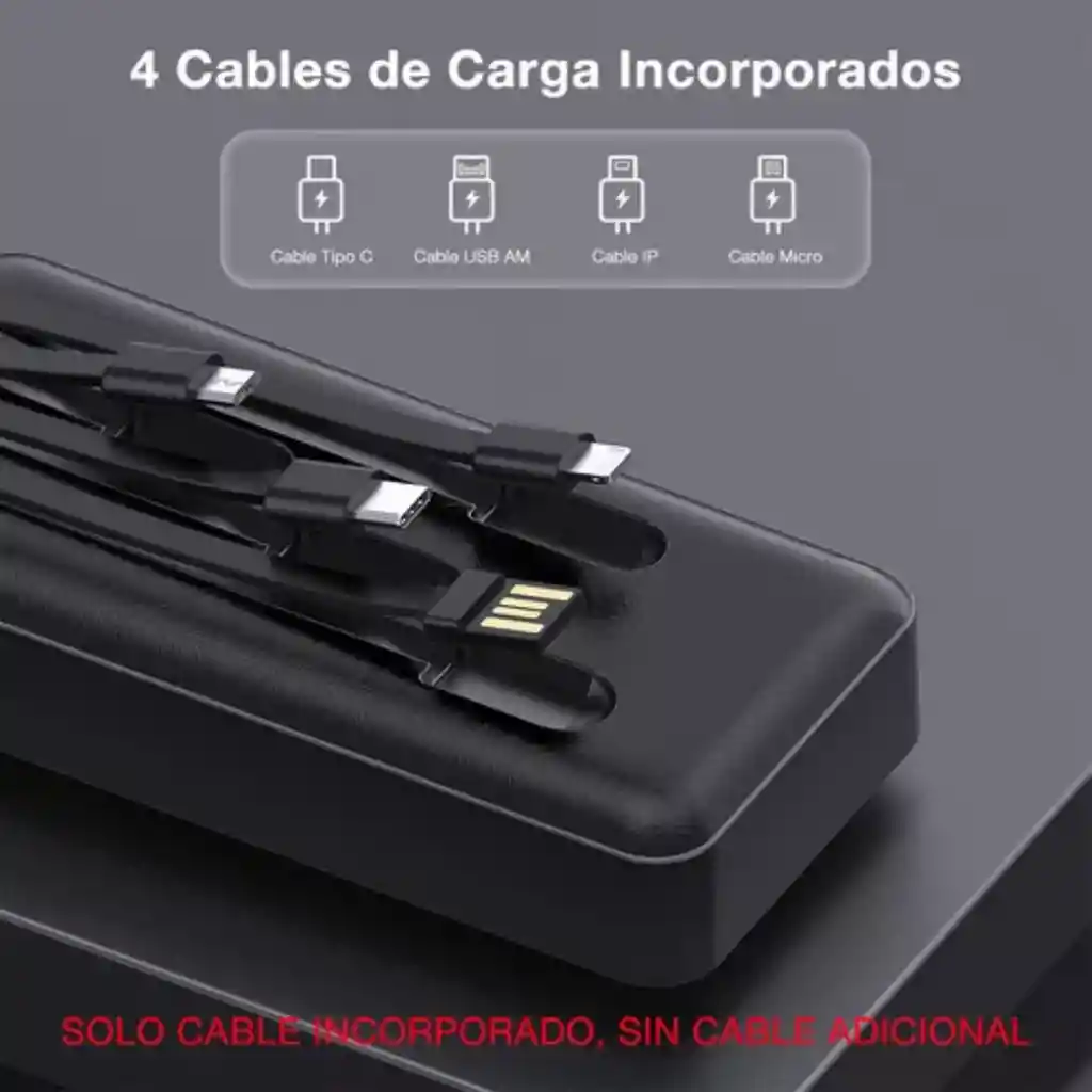 Power Bank 20000 Mah Carga Rápida Bateria Portátil Con 4 Cables Incorporados Pantalla Led