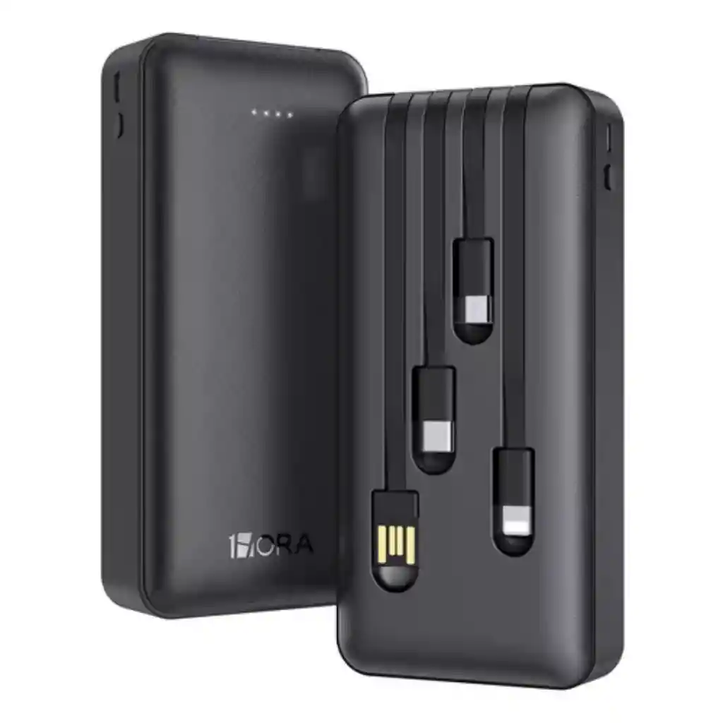 Power Bank 20000 Mah Carga Rápida Bateria Portátil Con 4 Cables Incorporados Pantalla Led