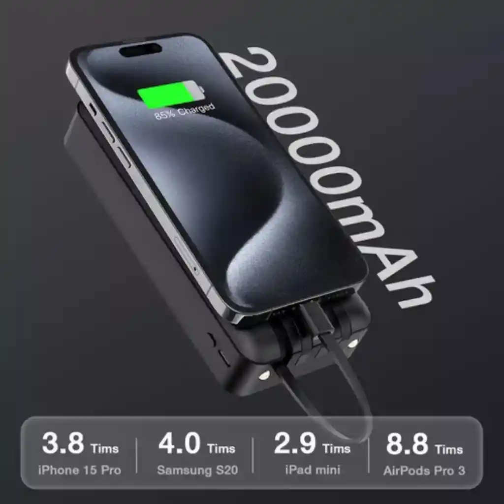 Power Bank 20000 Mah Carga Rápida Bateria Portátil Con 4 Cables Incorporados Pantalla Led