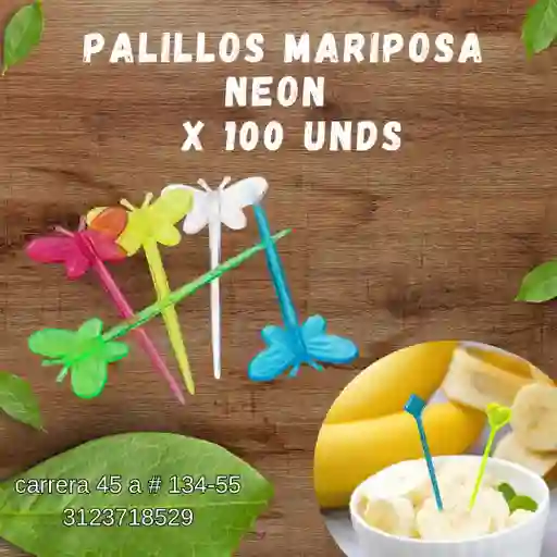 Palillos Mariposa Neón X 100 Unds
