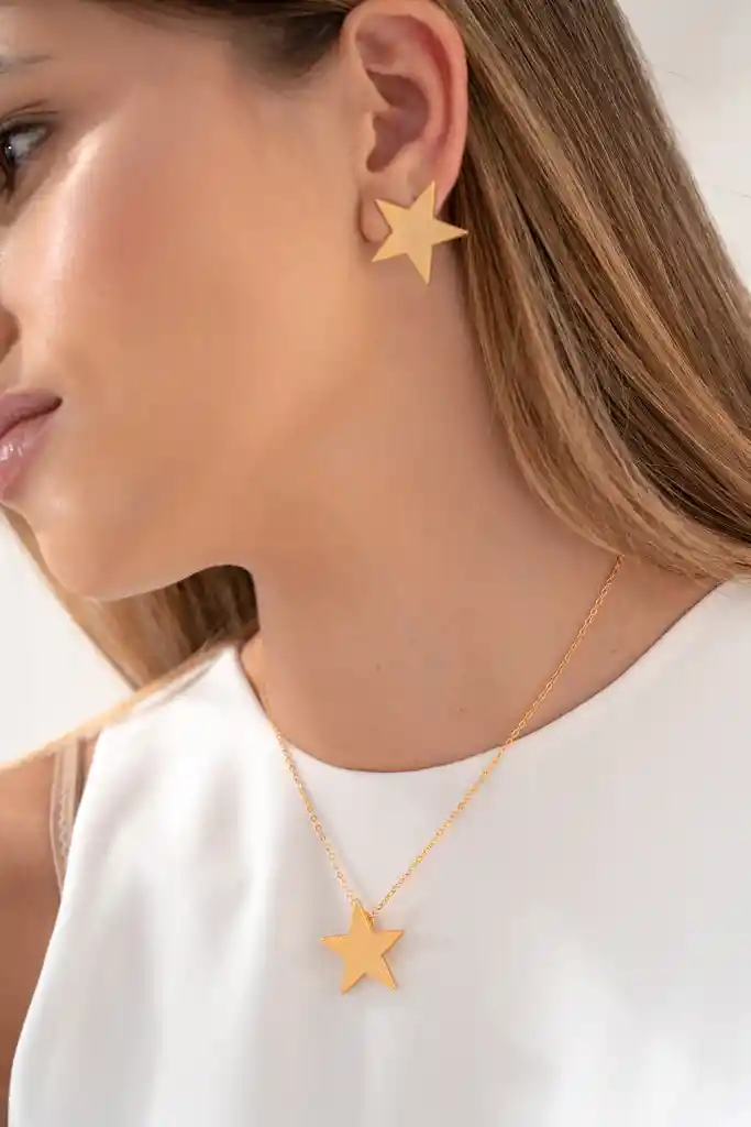 Set Cadena Y Aretes Maxi Estrella