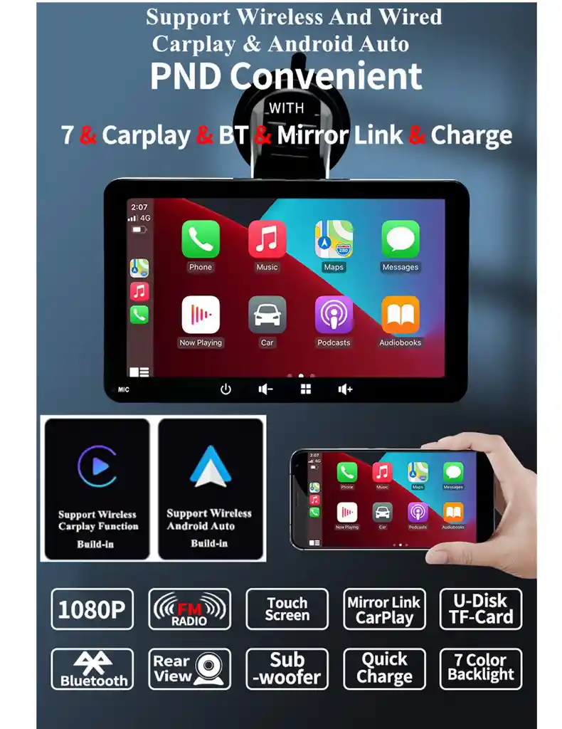 Pantalla Carplay Carro 7 Pulgadas