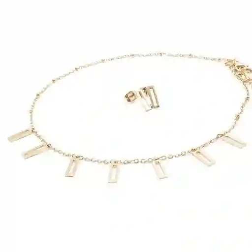 Set Collar Dijes Rectángulo + Aretes En Acero Inoxidable