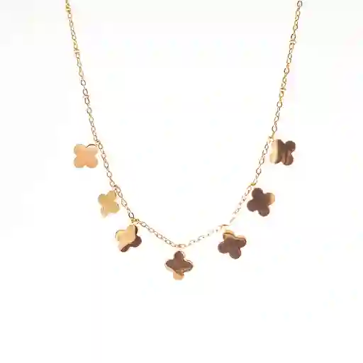 Set Collar Dijes Trébol + Aretes En Acero Inoxidable