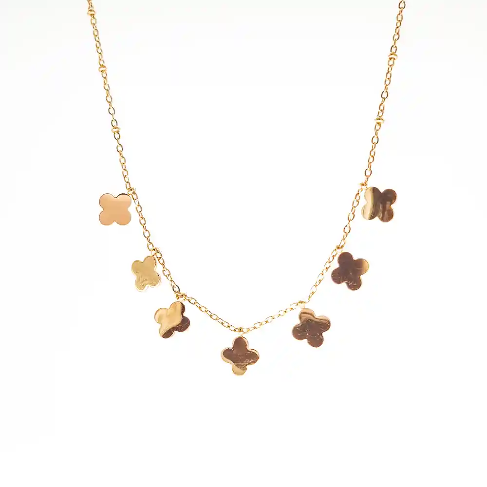 Set Collar Dijes Trébol + Aretes En Acero Inoxidable
