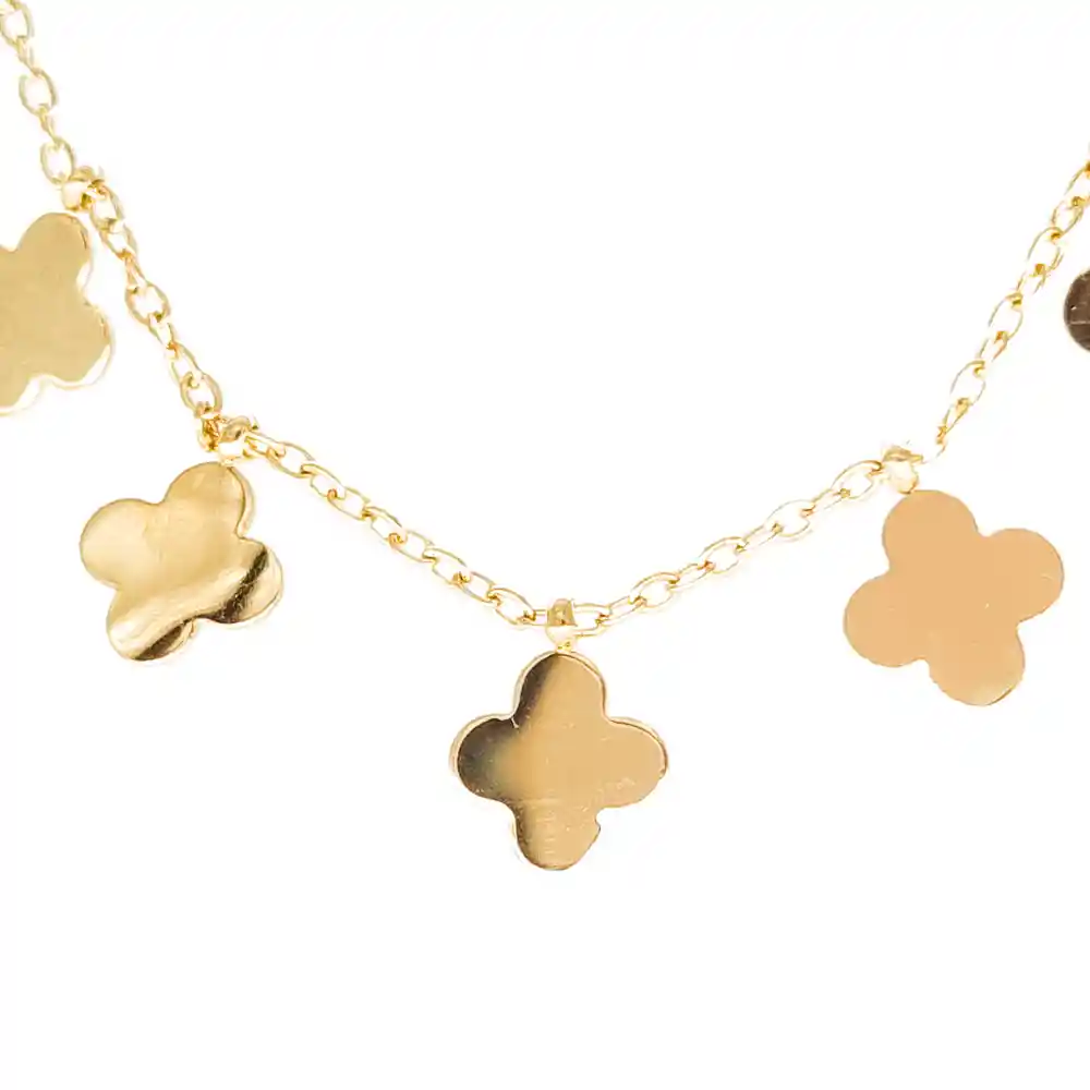 Set Collar Dijes Trébol + Aretes En Acero Inoxidable