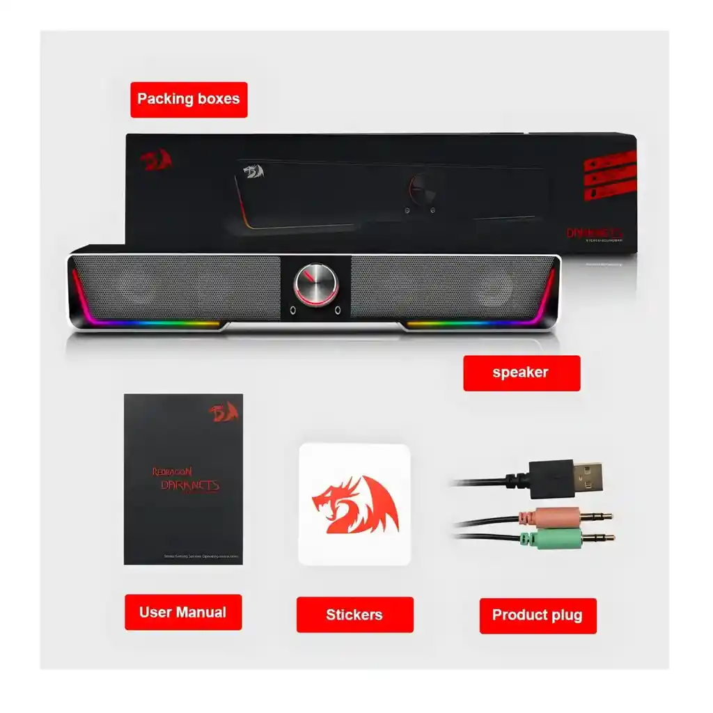 Altavoz Redragon Darknets Gs570 Rgb Con Barra De Sonido, Color Negro