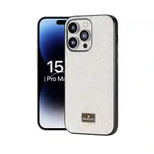 Funda Case Blanco Escarchado De Lujo Iphone 15 Pro Max Con Protector De Camara Para Iphone 15 Pro Max / Swarovski