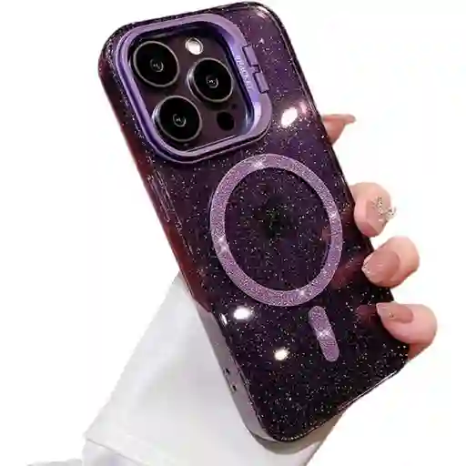 Funda Case Para Iphone 15 Promax Bracket Transparente Magnético Violeta