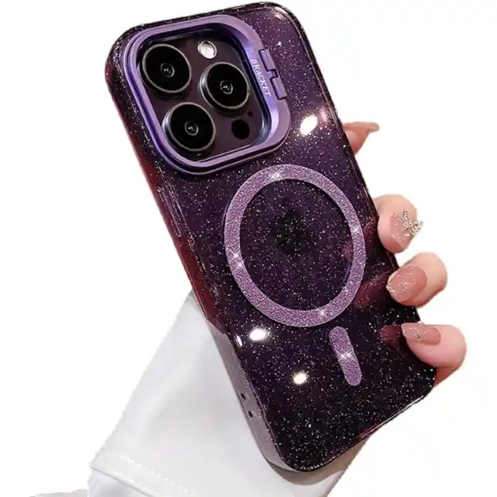 Funda Case Para Iphone 15 Promax Bracket Transparente Magnético Violeta