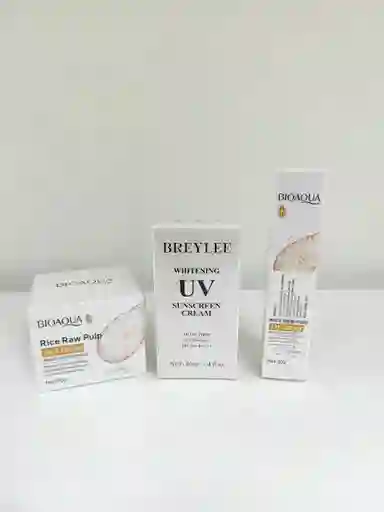 Kit Crema Facial De Arroz, Contorno De Ojos, Bloqueador