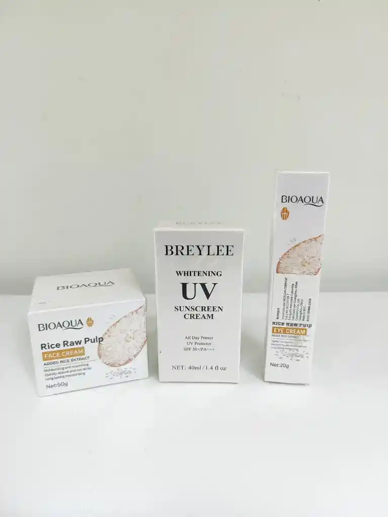 Kit Crema Facial De Arroz, Contorno De Ojos, Bloqueador