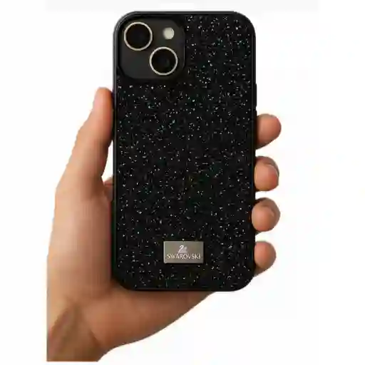 Funda Case Para Iphone 14 De Lujo Negro Con Destellos / Swarovski / Protector De Camara