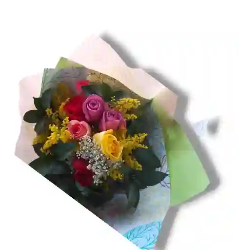 Bouquet De 6 Rosas De Colores Follajes
