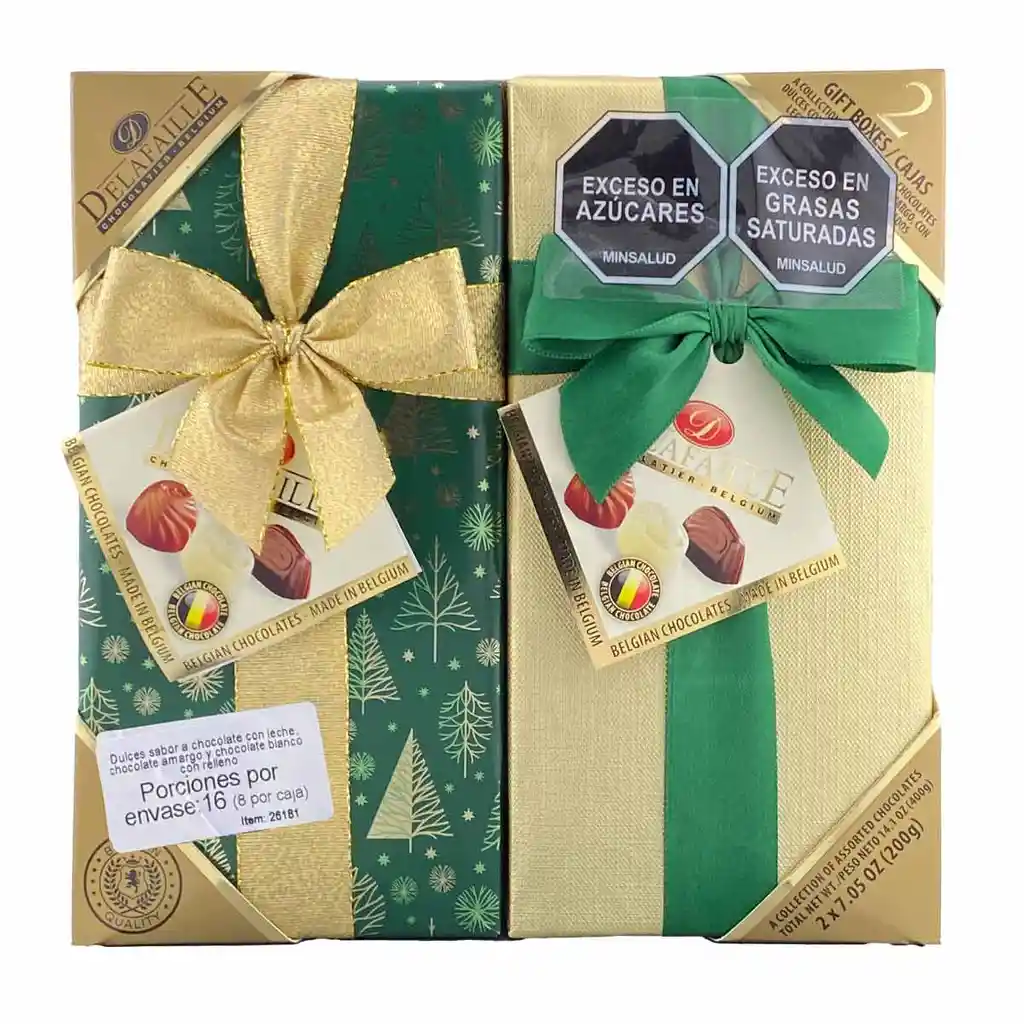 Delafaille Bombones De Chocolates Belgas Finos 2 Unidades 200 G C/u (7.05 Oz) Total 14.1 Oz (400g) Estuche Verde