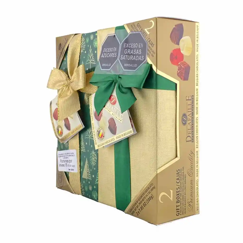 Delafaille Bombones De Chocolates Belgas Finos 2 Unidades 200 G C/u (7.05 Oz) Total 14.1 Oz (400g) Estuche Verde