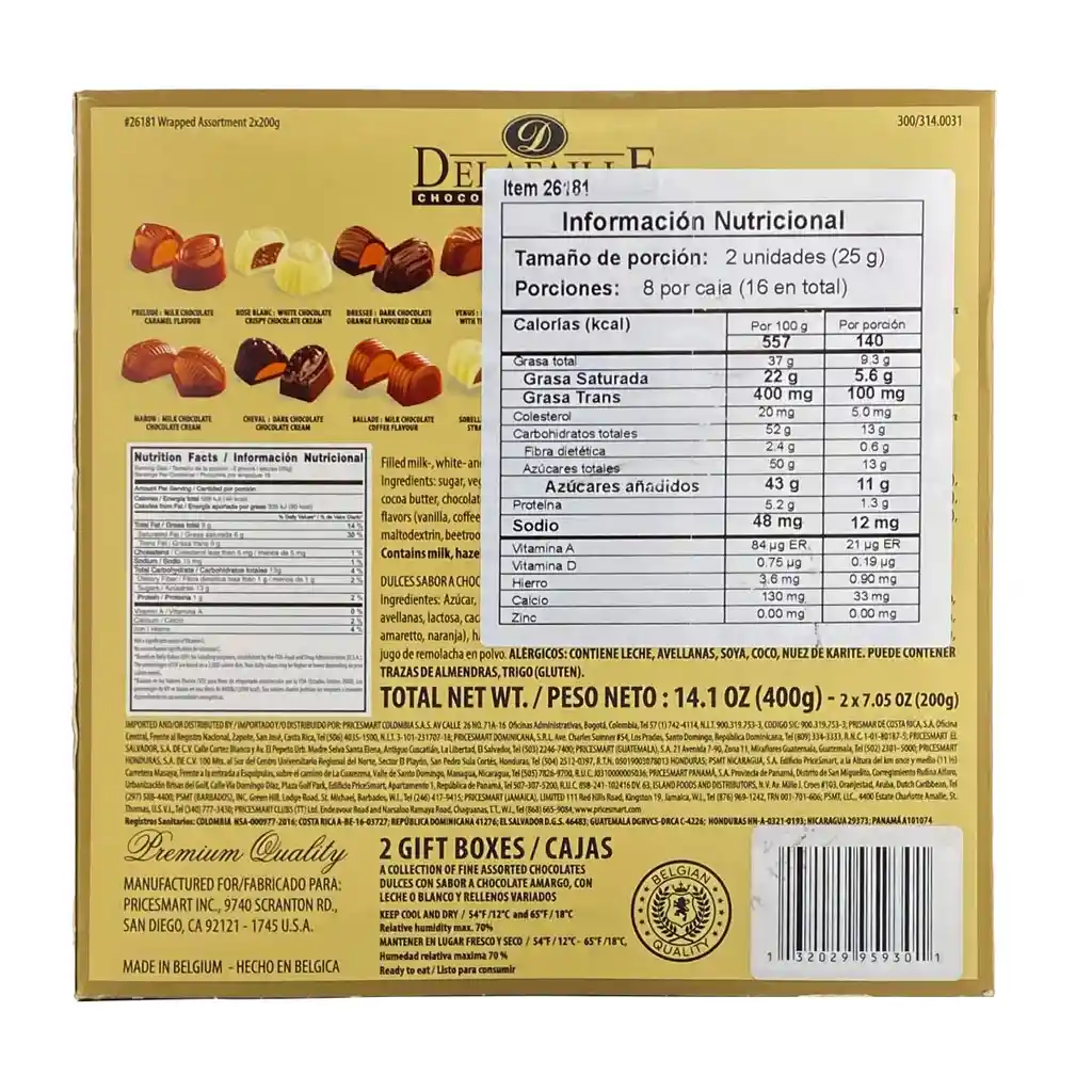 Delafaille Bombones De Chocolates Belgas Finos 2 Unidades 200 G C/u (7.05 Oz) Total 14.1 Oz (400g) Estuche Azul