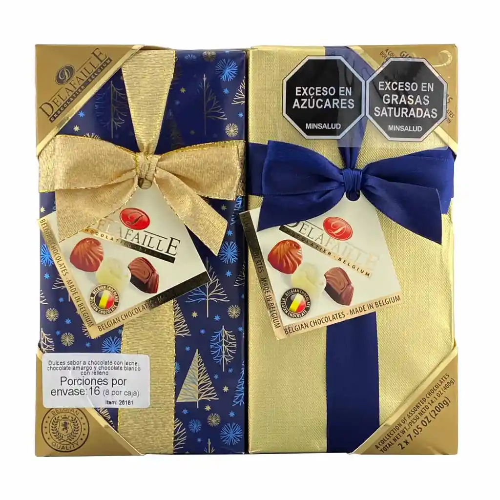 Delafaille Bombones De Chocolates Belgas Finos 2 Unidades 200 G C/u (7.05 Oz) Total 14.1 Oz (400g) Estuche Azul