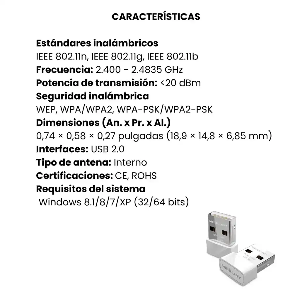 Mercusys Adaptador De Red Wifi Usb Nano 150 Mbps Mw150us