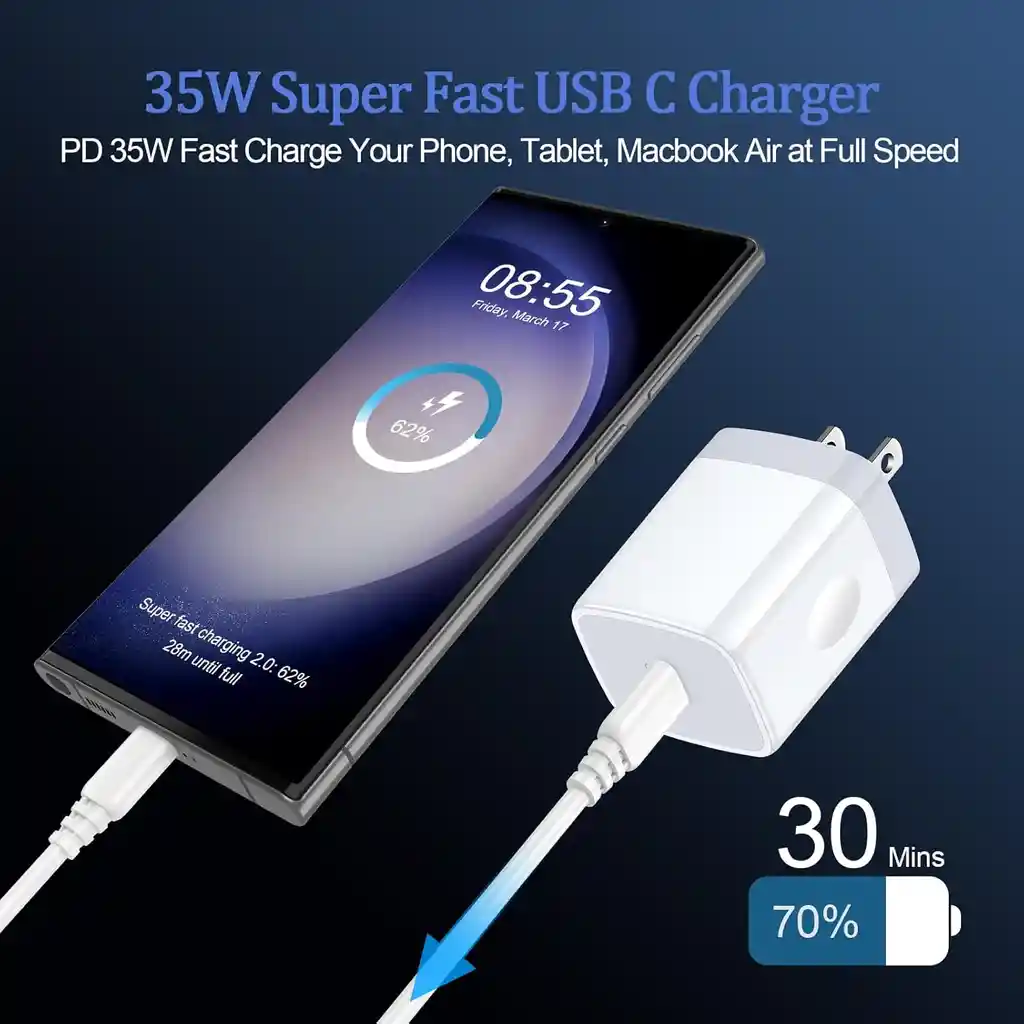 Cargador Iphone 35w + Cable De Datos Iphone Usb C Lightning Carga Rápida