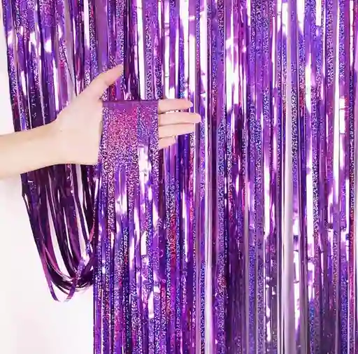Cortina Decorativa Para Fiestas Metalizada Lisa Color Morado