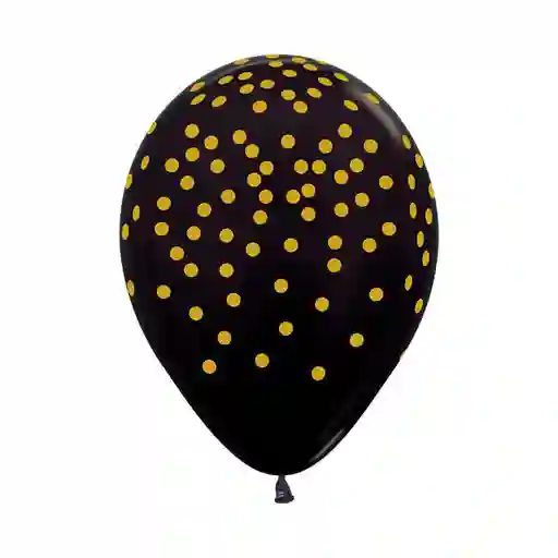 Globos R12 Sempertex Metal Negro Puntos Dorados X 10 Und