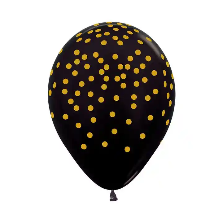 Globos R12 Sempertex Metal Negro Puntos Dorados X 10 Und