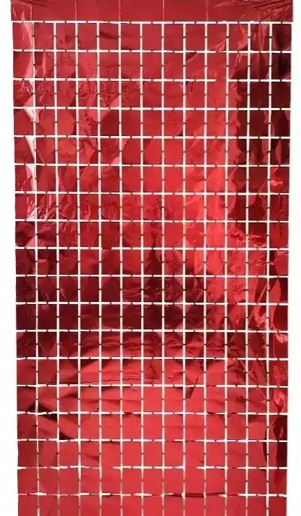 Cortina Decorativa Para Fiestas Metalizada Cuadros Color Rojo