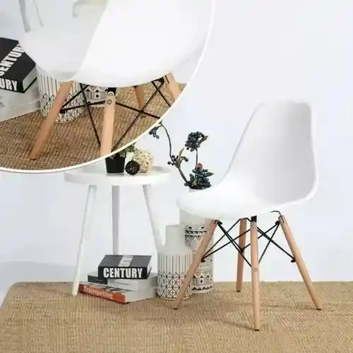 Silla Charles Eames Blanca Con Patas De Madera 82x47 Cm