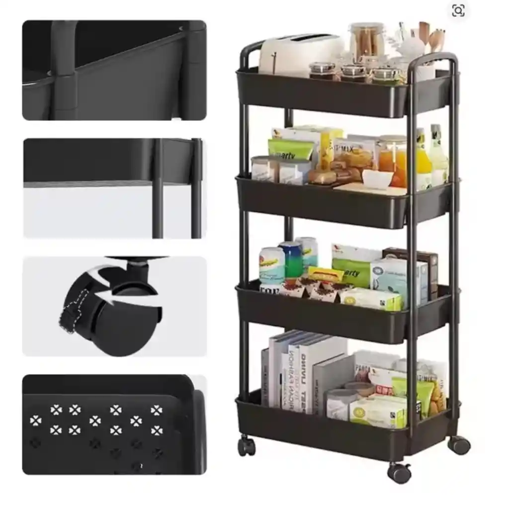 Organizador Móvil Multiusos 4 Niveles Estante Con Ruedas