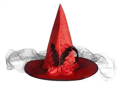 Sombrero De Bruja Hechicera Con Tul, Satín, Pluma Y Rosa