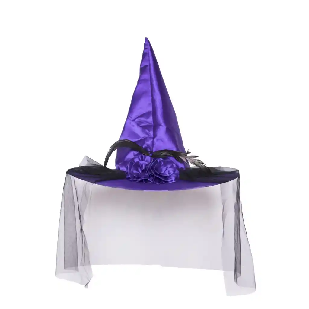 Sombrero De Bruja Hechicera Con Tul, Satín, Pluma Y Rosa