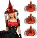 Sombrero De Bruja Hechicera Con Tul, Satín, Pluma Y Rosa