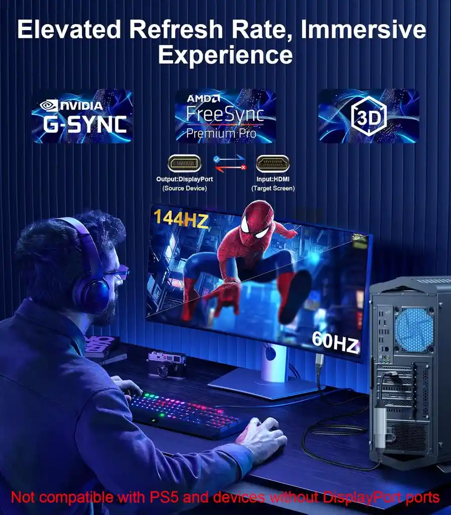 Cable Displayport 1.4 A Hdmi 8k Adaptador Pantalla Pc Rtx