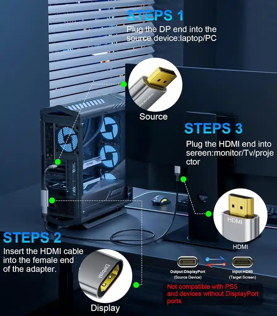 Cable Displayport 1.4 A Hdmi 8k Adaptador Pantalla Pc Rtx