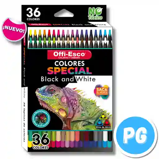 Caja Lapices De Colores Offi Esco Black And White X36 Unds Unipunta