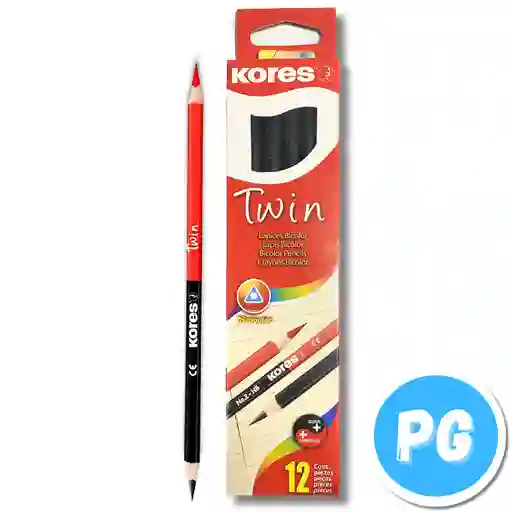 Caja De Lapiz Kores Negro Y Rojo Doble Punta Duplo X12 Unidades