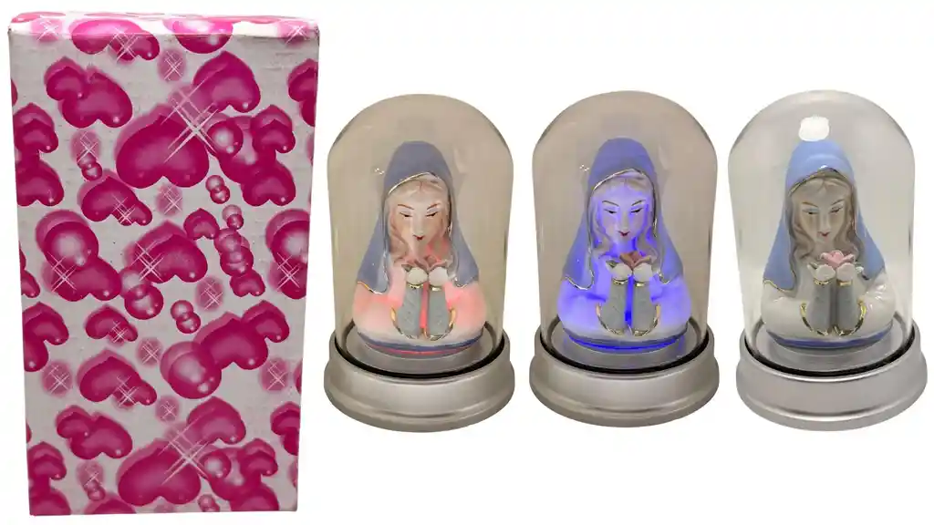 Imagen Decorativa Virgen María Cúpula Rosa Mística Base Luz