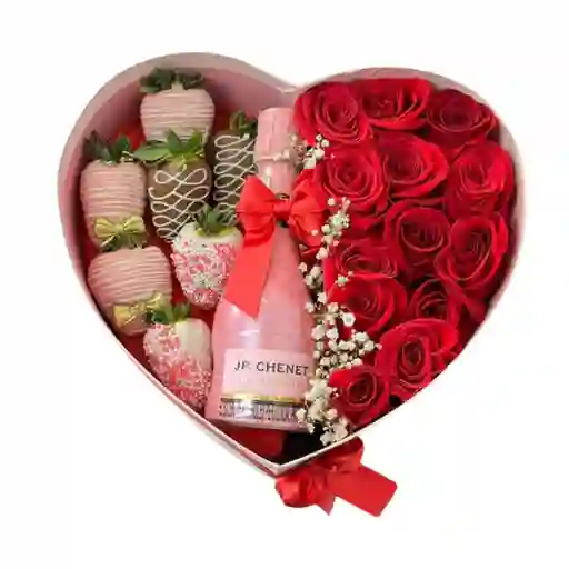 Corazón Premium Con Rosas Y Fresas Amor Y Amistad