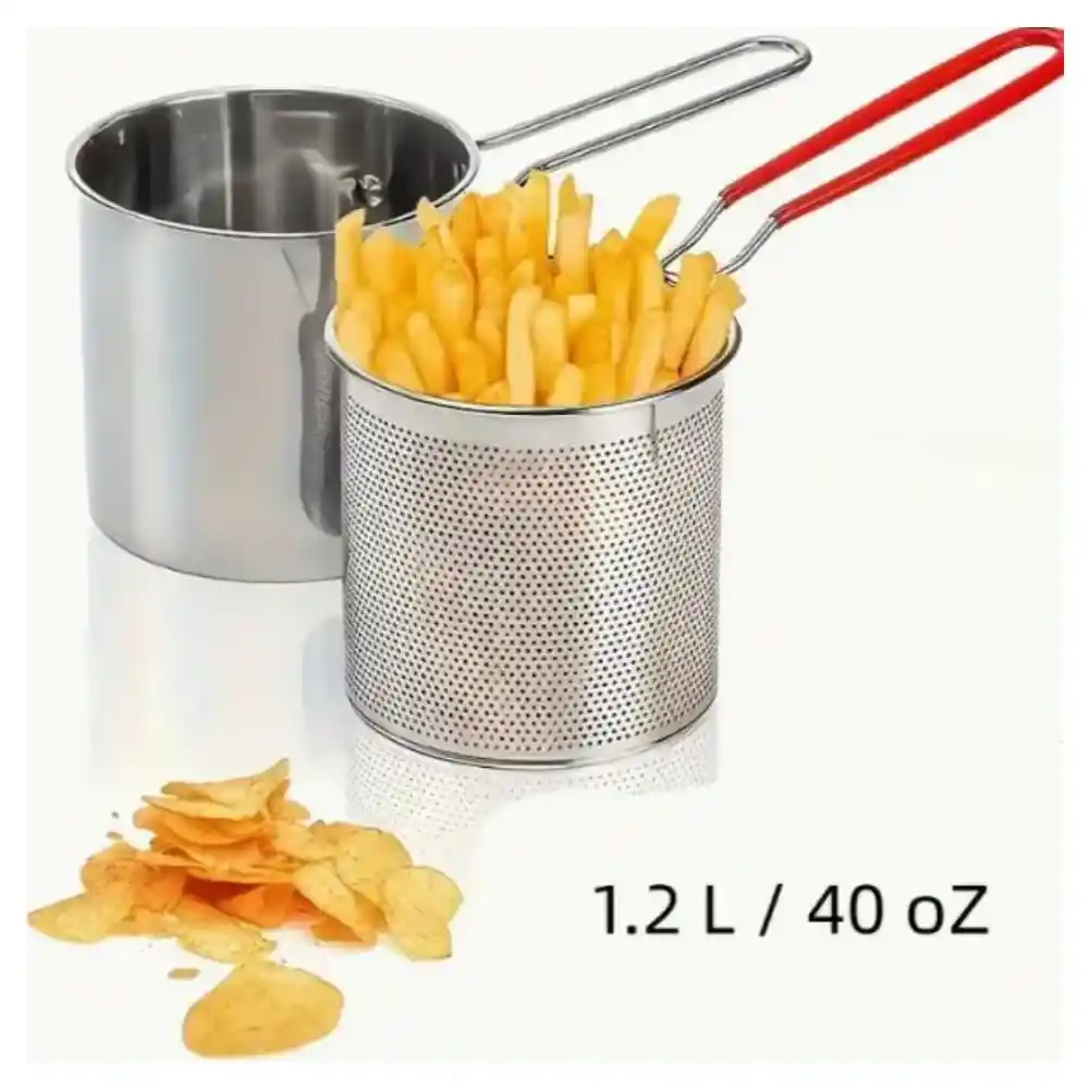 Olla Freidora Manual De Acero Inoxidable + Cesta + Pinzas