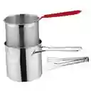 Olla Freidora Manual De Acero Inoxidable + Cesta + Pinzas