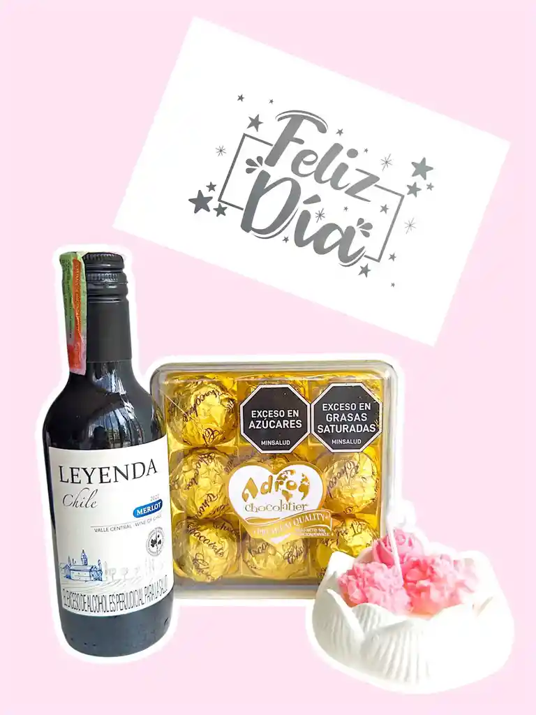 Regalo Vela Jardin De Rosas, Con Vino Y Chocolates - Feliz Dia - Feliz Cumpleaños - Amor Y Amistad