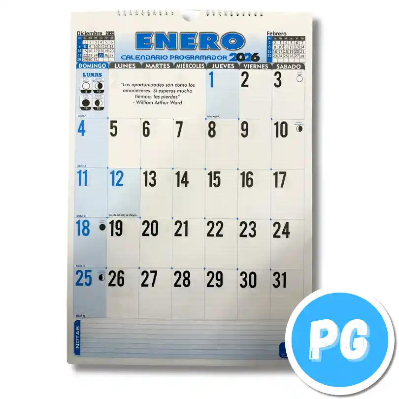 Programador (calendario) Grande Pared 2026 Vertical 51x37 Centimetros