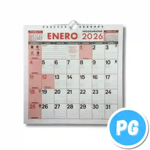 Programador (calendario) Mediano Pared 2026 Cuadrado 24x24 Centimetros