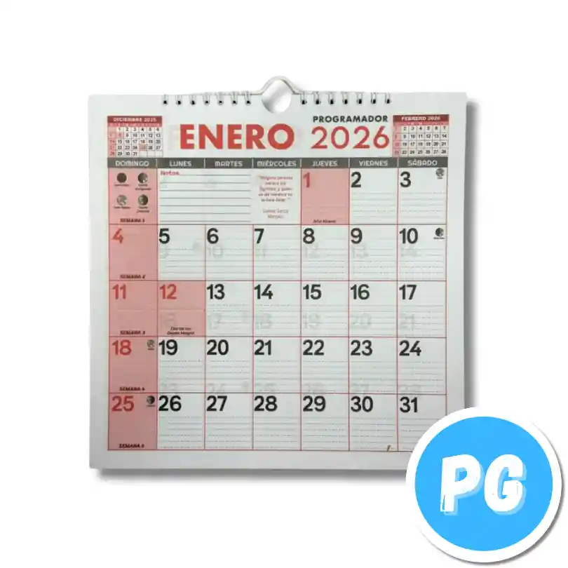 Programador (calendario) Mediano Pared 2026 Cuadrado 24x24 Centimetros